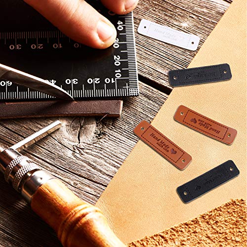 Xuniea 30 Pieces Handmade with Love Heart PU Leather Tags Labels with Holes for DIY Craft Sewing Crochet Knitting Hats Supplies