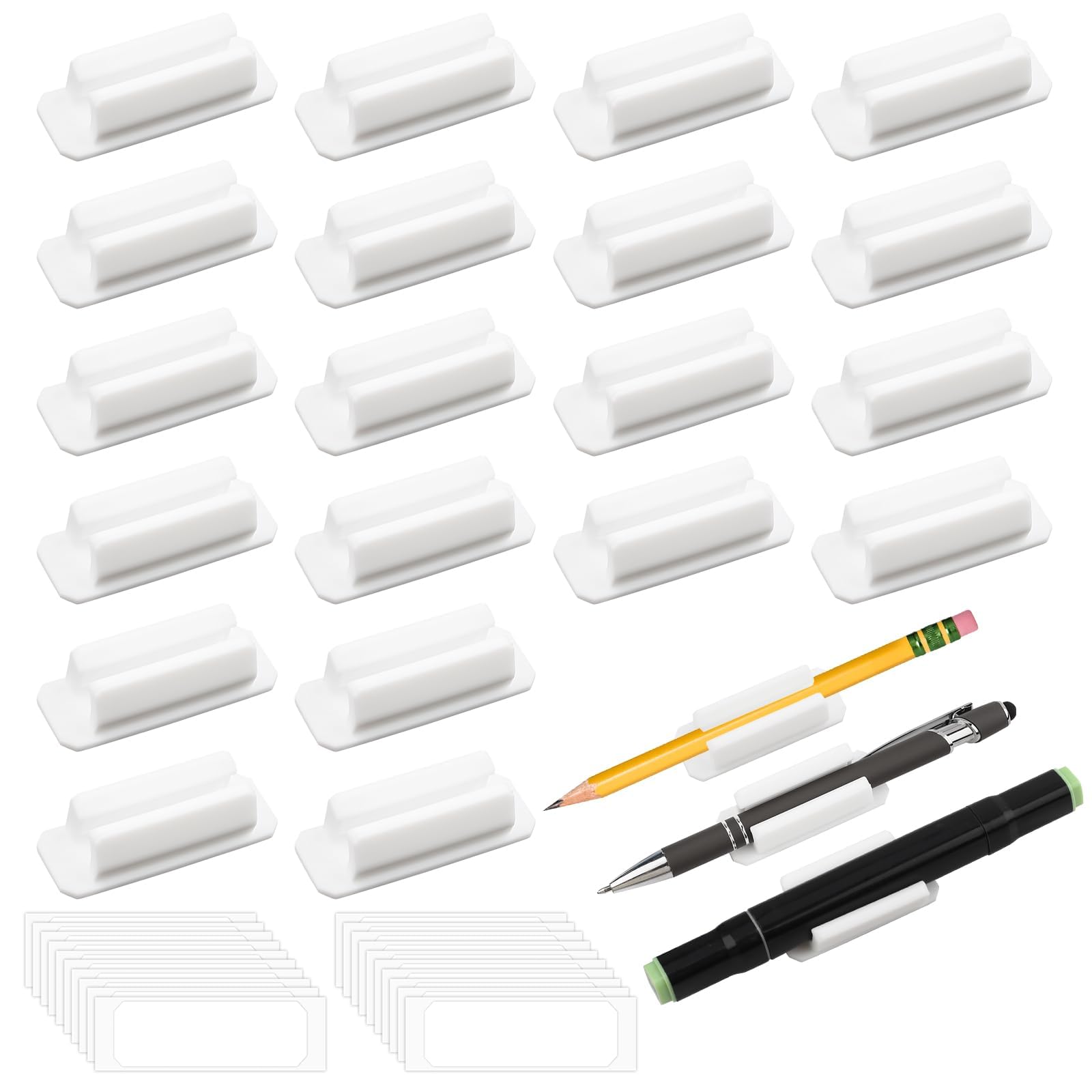 Nexlynk 20 Pcs Pen Holder for Desk, White Adhesive Silicone Pencil Holder Clips for Marker Holders, Clipboard Attachment, Classroom and Office Desk Accessories, Teacher & Student Supplies