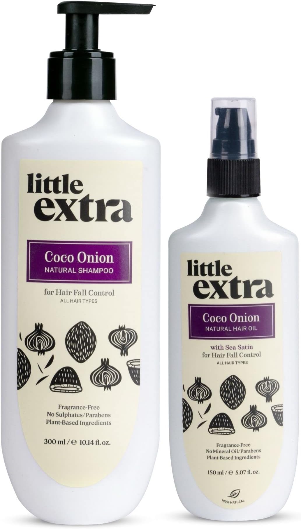 Little Extra Coco Onion Combo Kit for Hair Fall Control - Natural Hair Oil 150 ml + Shampoo 300 ml