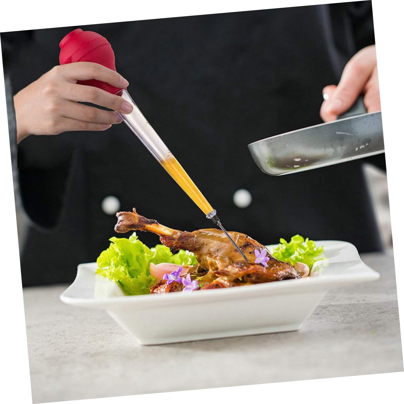 Ciieeo 1set Turkey Baster Seasoning Pump with Cleaning Brush for Injecting Marinade Turkey Pork Beef Fish for Home Restaurant Use Red