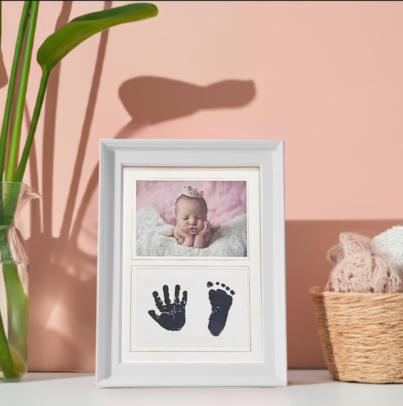 Special You Press and Print Baby Imprint Kit, Baby Hand Print and Footprint Kit, Baby Foot Printing Kit with Frame, Welcome Baby Decoration, Newborn Baby Prints Kit with Frame (White)