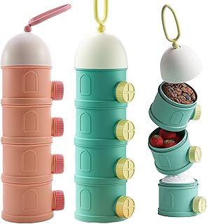 2 PCS 4 Layers Baby Milk Powder Dispenser, Milk Powder Pots,Formula Dispenser Portable Milk Powder Formula Dispenser Container Pot Box Milk Cans Snack Storage Box for Travel (Pink + Green)