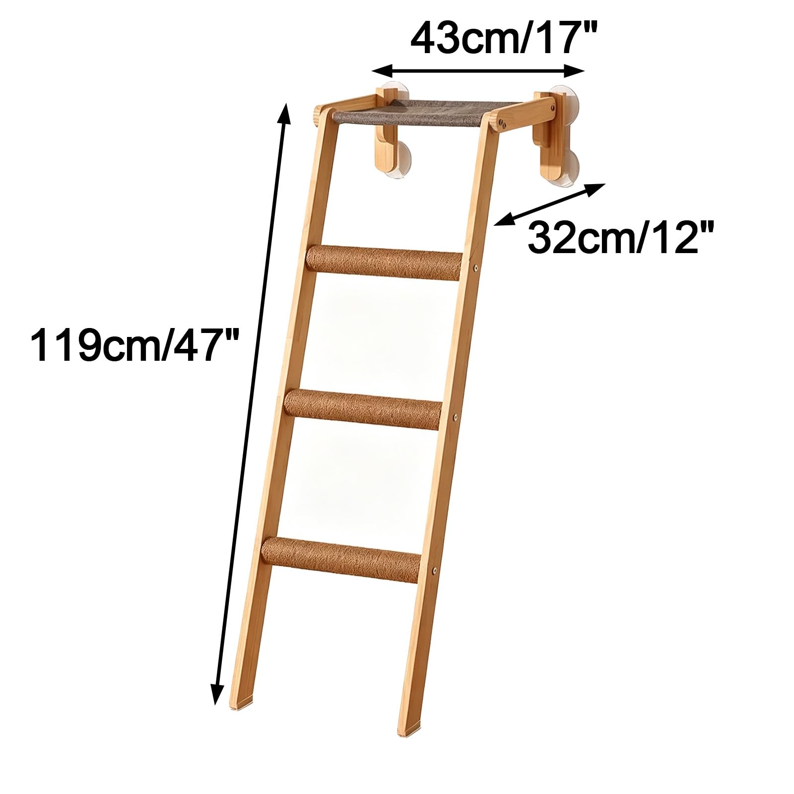 Legno Massello Mensole per Gatti con Ventose, Scala per Gatti con Pioli Antiscivolo in Sisal per Soggiorno e Balcone