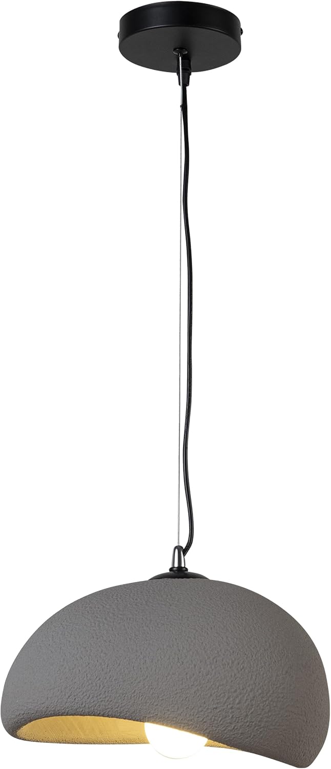 SUNLLOK Modern Wabi Sabi Pendant Light, Japanese Simple Ceiling Light Fixture Flush Mount Cement Lampshade, Dome Hanging Lamp Japandi Chandelier for Bedroom Living Room Kitchen Island (Gray, 11.8 in)