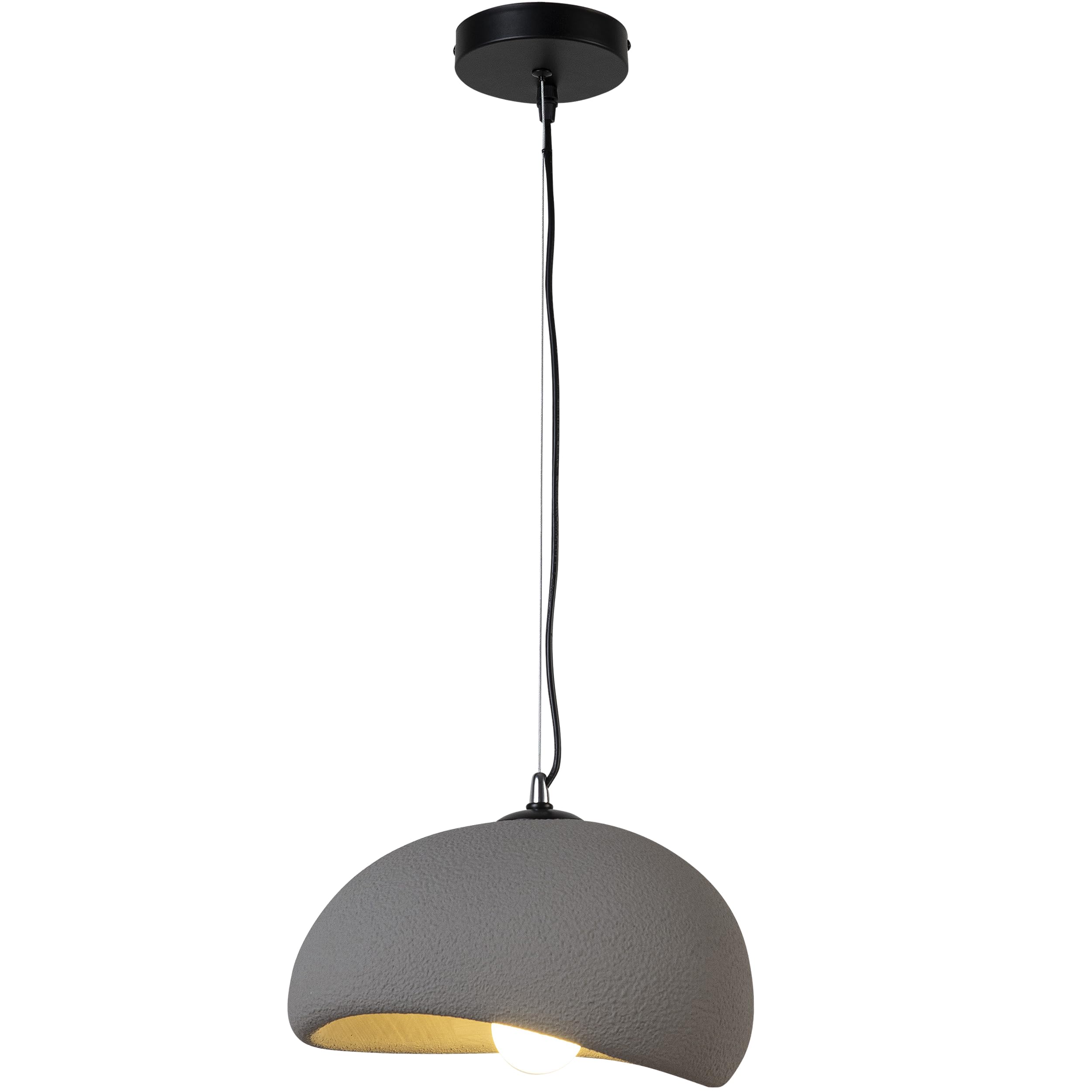 SUNLLOK Modern Wabi Sabi Pendant Light, Japanese Simple Ceiling Light Fixture Flush Mount Cement Lampshade, Dome Hanging Lamp Japandi Chandelier for Bedroom Living Room Kitchen Island (Gray, 40 cm)