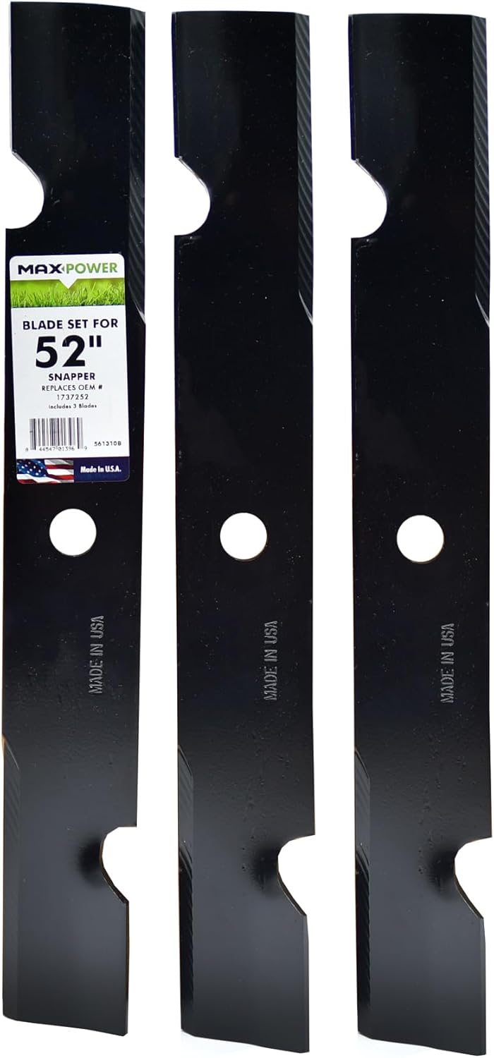 MaxPower 561310B 3 Blade Set for Many 52 in. Snapper Mowers Replaces OEM #'s 1737252BZ and 1737252