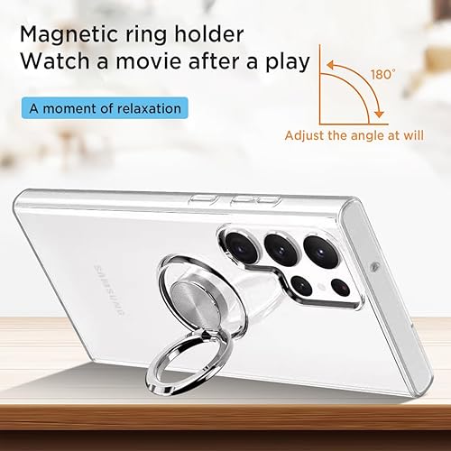 Miniatura 6 de Miimall Funda delgada para Samsung Galaxy S24 Ultra Clear con soporte de anillo, TPU suave antiamarillo Soporte magnético de metal para anillo de