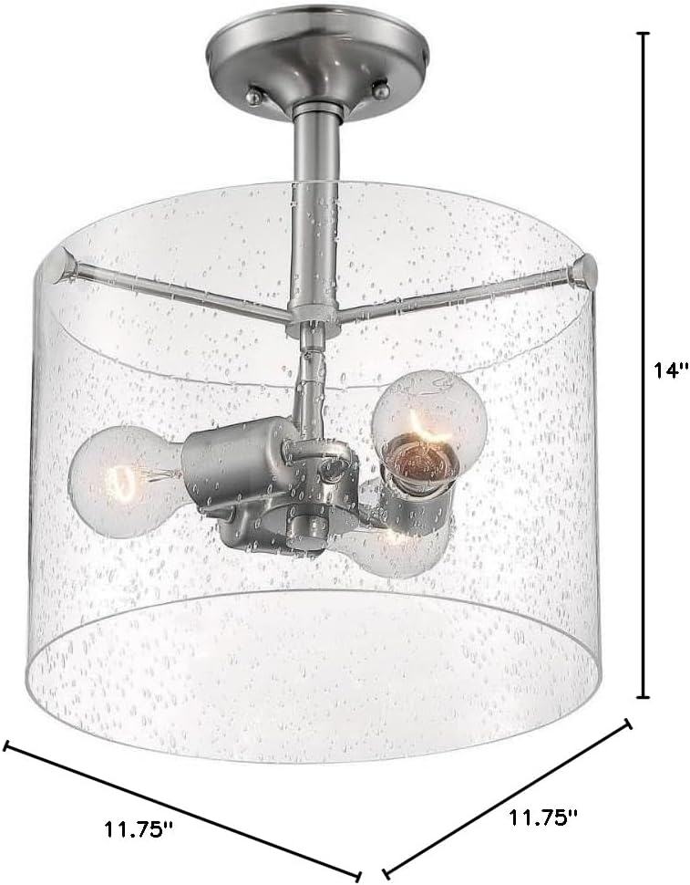 Nuvo Lighting 60-7188 Transitional Three Light Semi Flush Mount from Bransel Collection in Pewter, Nickel, Silver Finish,