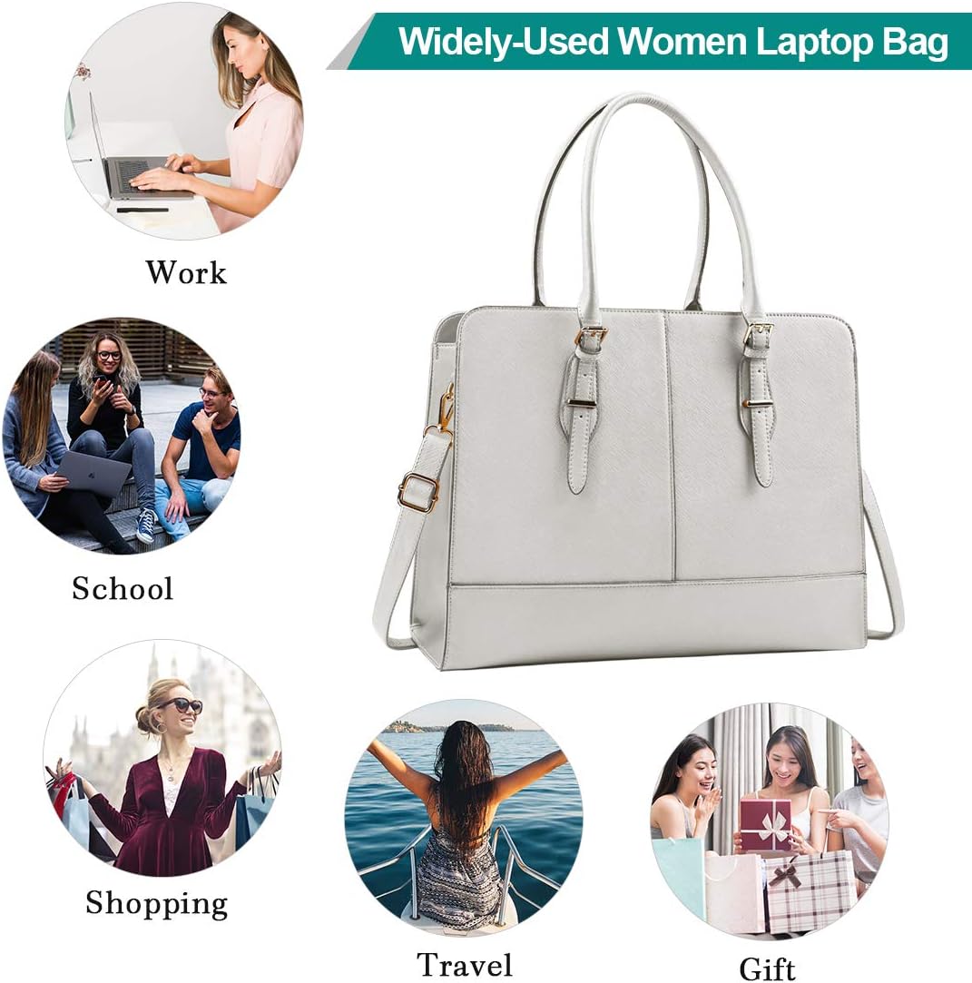 Women Laptop Bag Leather Work Tote 15.6 Inch Laptop Computer Bag Business Shoulder Messenger Bag (Beige) : Electronics
