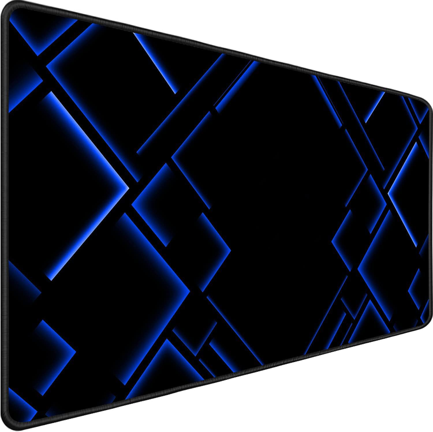 CARONIC Extended Gaming Mouse Pad with Stitched Edges Durable Non-Slip Natural Rubber Base Waterproof Computer Keyboard Pad Mat For Esports Pros Gamer Desktop Office Home (Black/Blue)