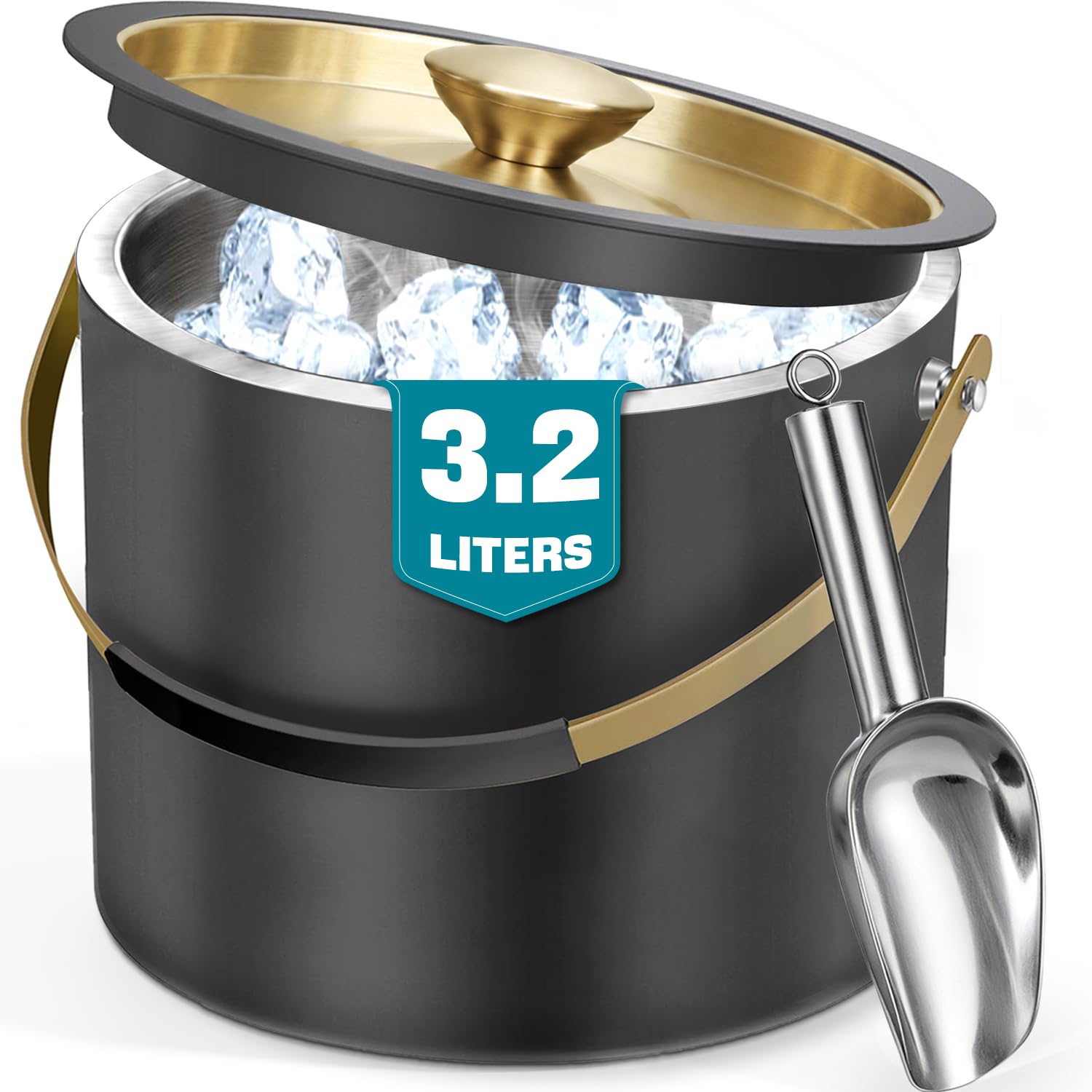 3,2 l Edelstahl-Eiskübel mit Deckel und Schaufel