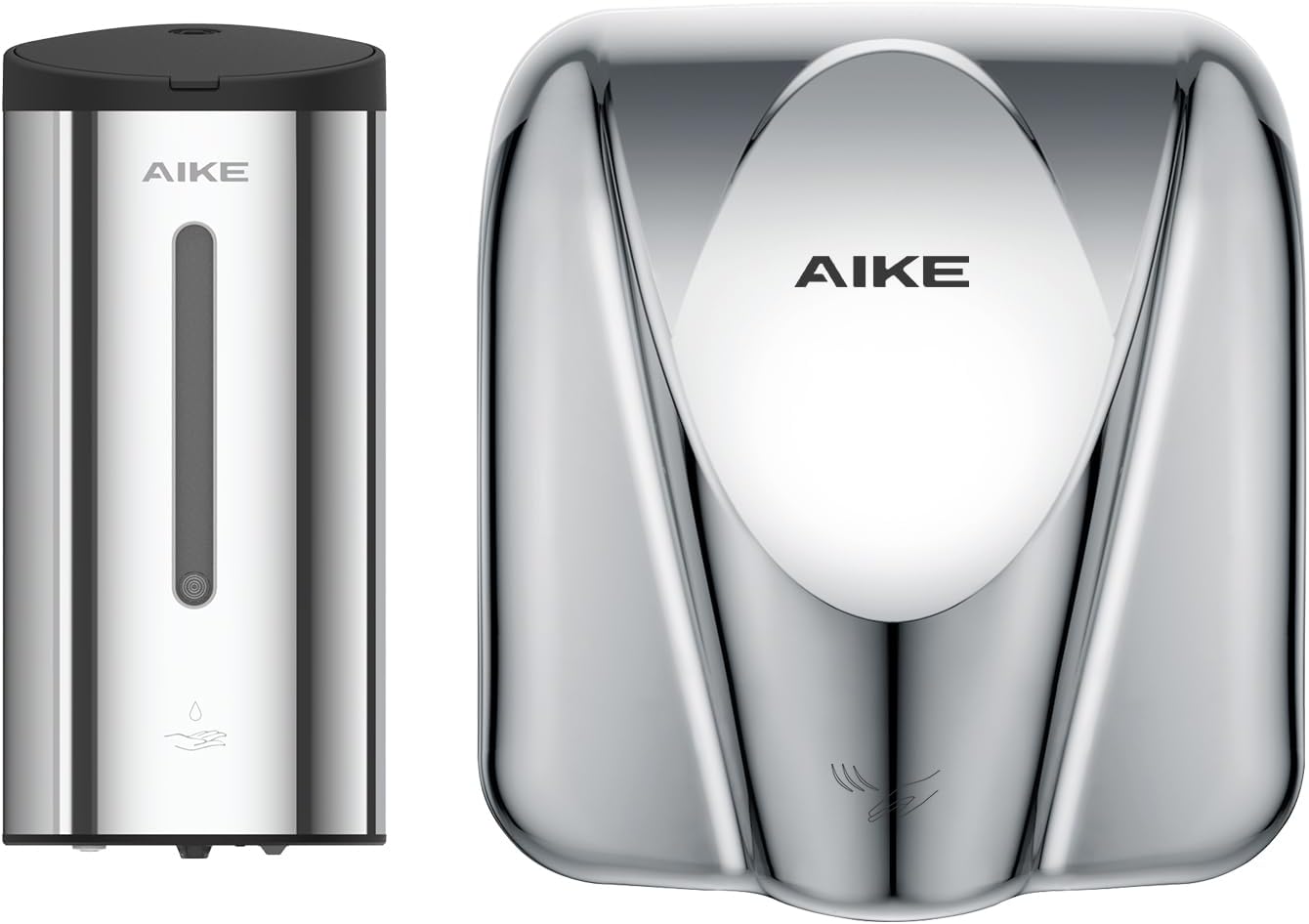 AIKE Hand Dryer and Automatic Soap Dispenser Combination, Model AK2812 & AK1205 Polished