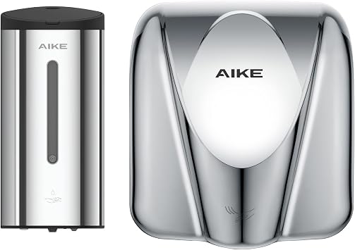 AIKE Hand Dryer and Automatic Soap Dispenser Combination, Model AK2812 & AK1205 Polished