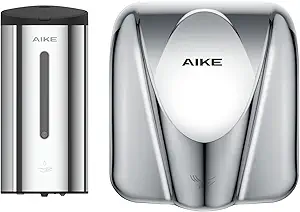 AIKE Hand Dryer and Automatic Soap Dispenser Combination, Model AK2812 & AK1205 Polished