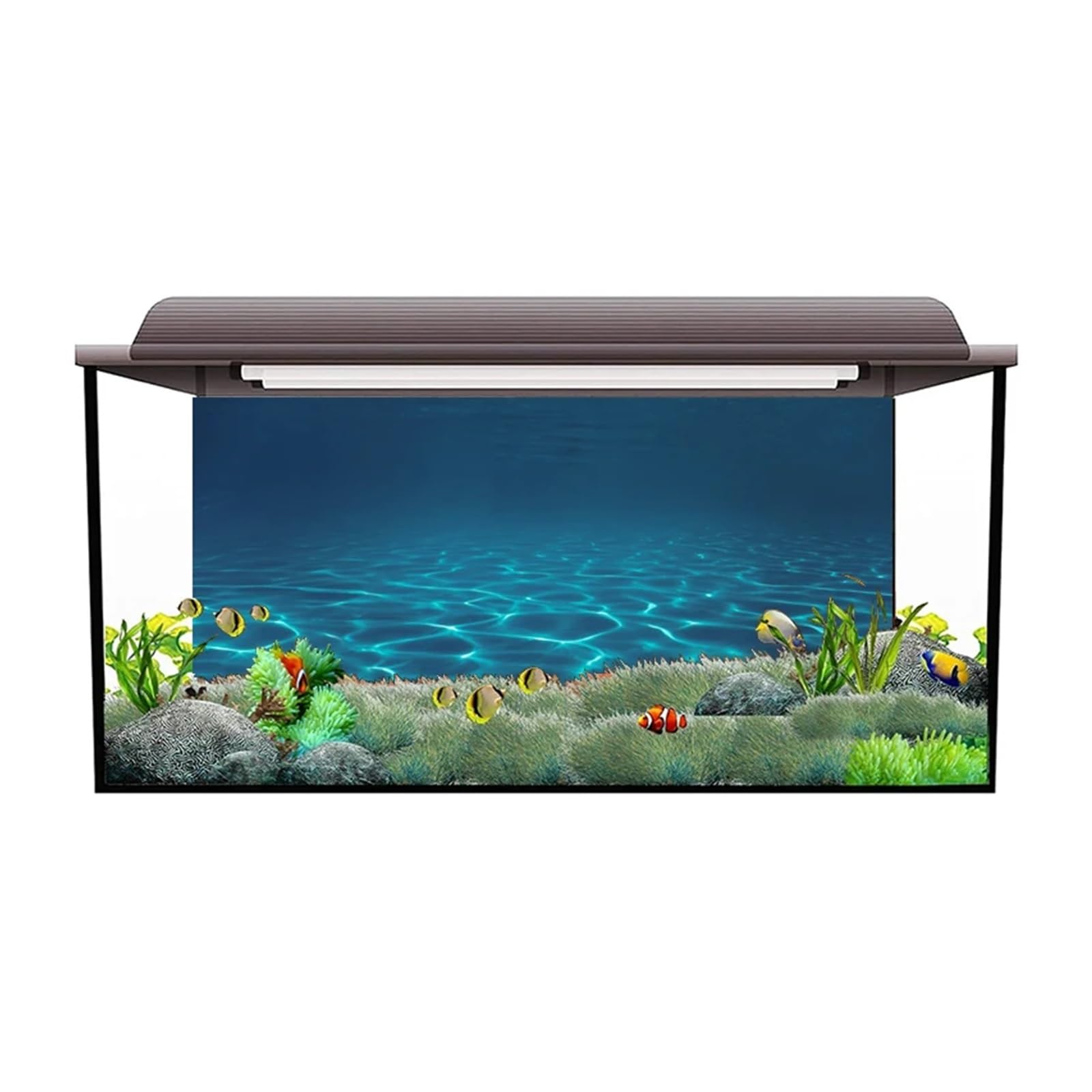 Aquarium Rückwandfolie Blaue Meereslandschaft Aquarium Aufkleber Hintergrund Poster Felsstein Selbstklebende Fischtank Tapete(50x100cm)