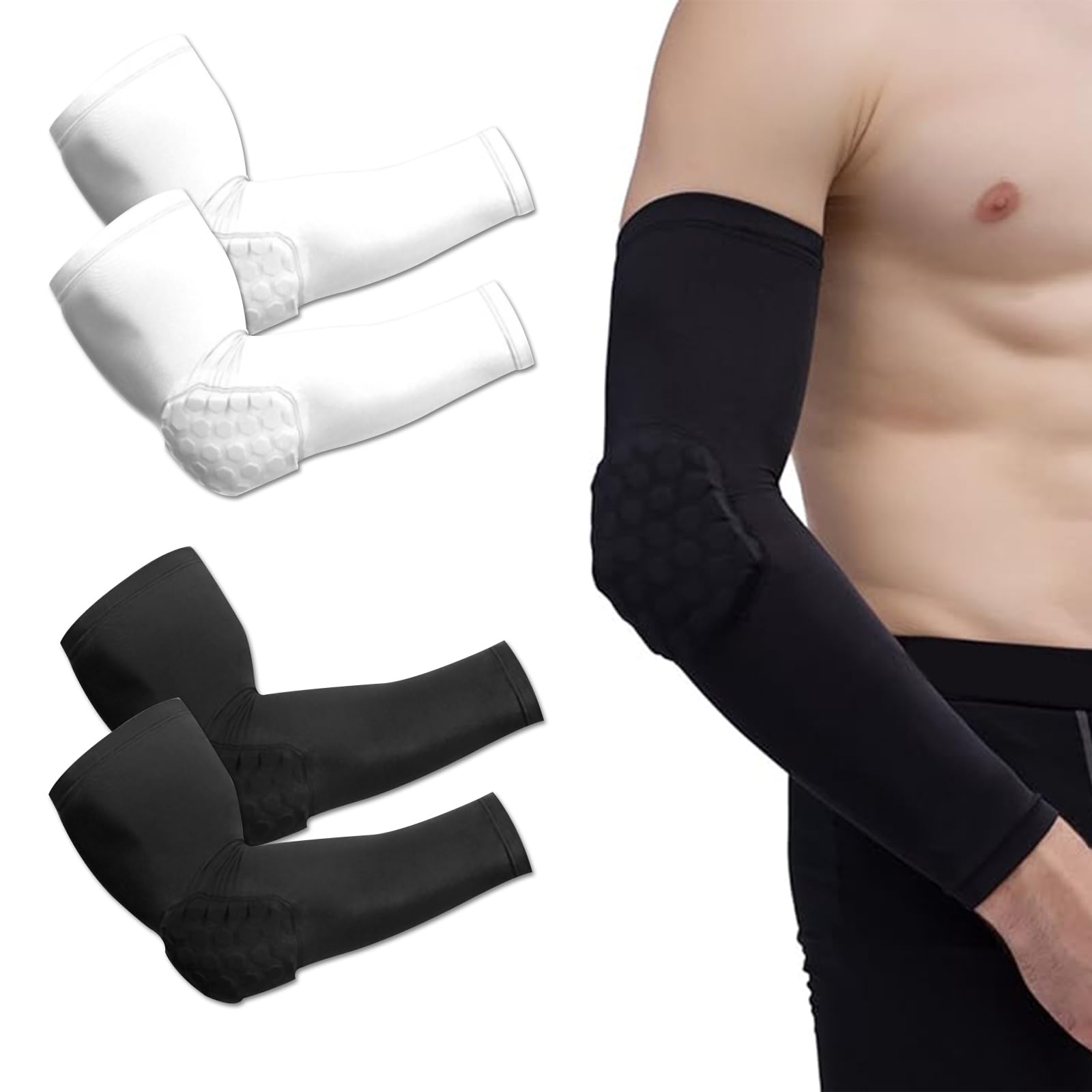 4er-Pack Arm Sleeve Set - Verdickte Armwärmer Ellenbogenschoner, atmungsaktive und elastische Armhülsen mit verbessertem Ellbogenschutz