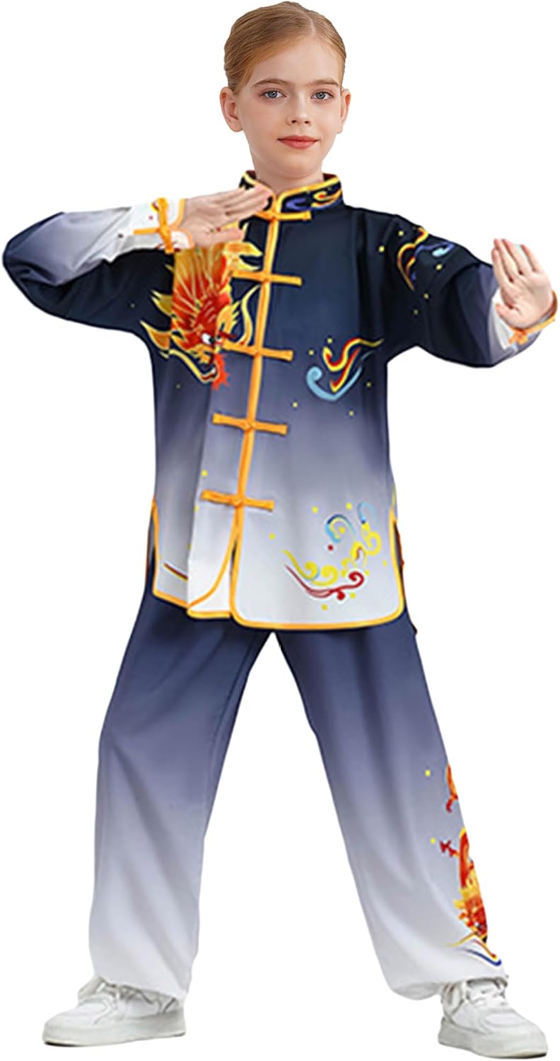 Kids Unisex Chinese Kung Fu Martial Arts Suit Gradient Print Taichi Uniform Traditional Wing Chun Outfit