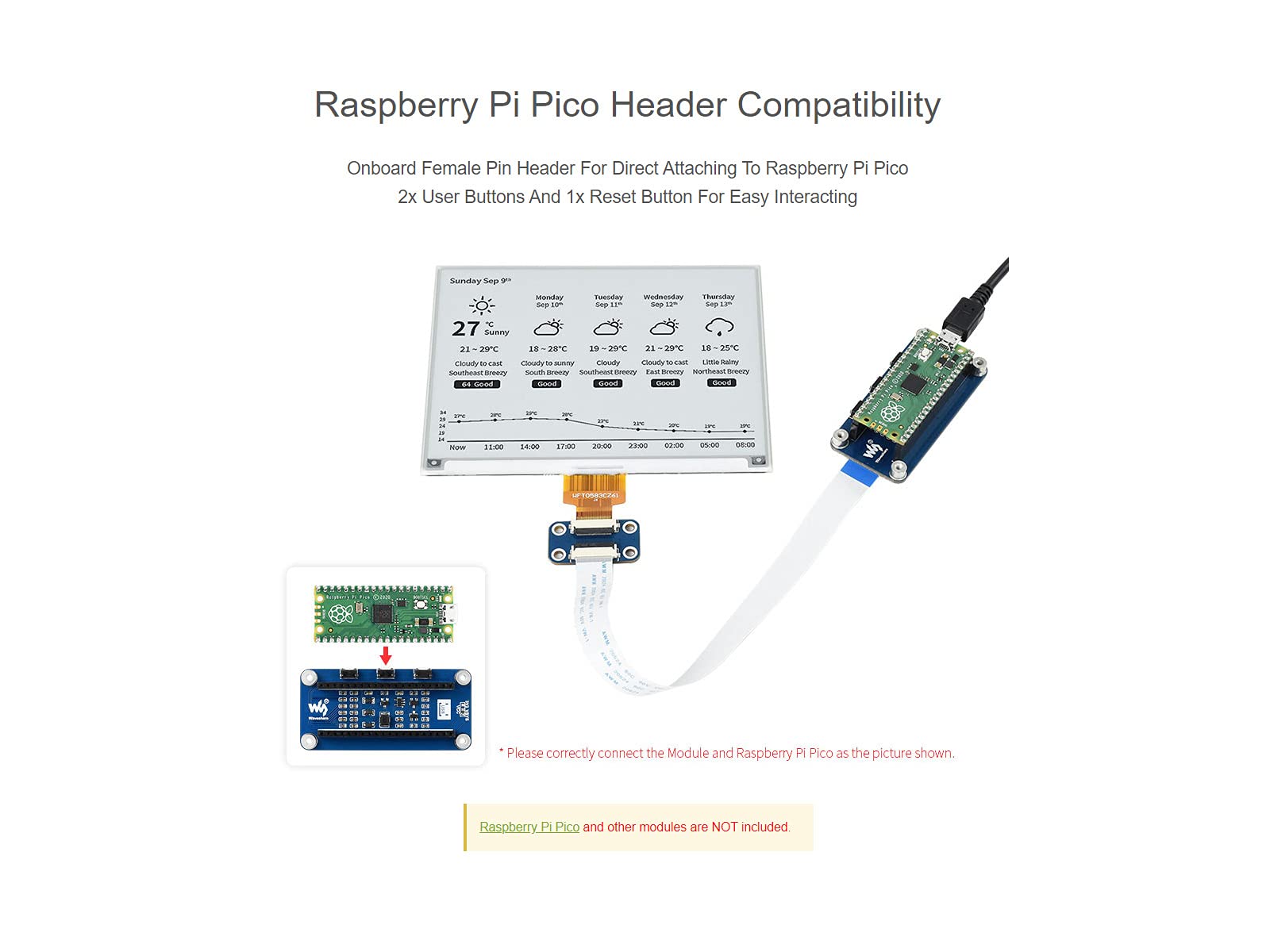 Waveshare 5.83inch E-Paper E-Ink Display Module For Raspberry Pi Pico 648×480 Pixels Black/White SPI Interface