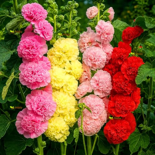 Hollyhock Chaters double Triumph mix 100 seeds + Plant tag + Freebie - Althaea rosea