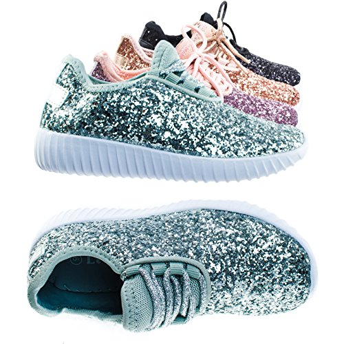 Link Lace up Rock Glitter Fashion Sneaker for Children/Girl/Kids, Silver, 3 Little Kid