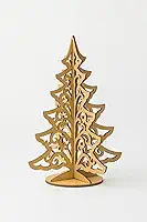 Kit Decorativo de Natal em MDF, Árvore de Natal 3D Filigrana e Números 2026 com Base, Decoração Natalina Artesanal em Madeira Dourada