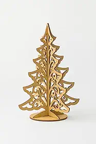 Kit Decorativo de Natal em MDF, Árvore de Natal 3D Filigrana e Números 2026 com Base, Decoração Natalina Artesanal em Madeira Dourada