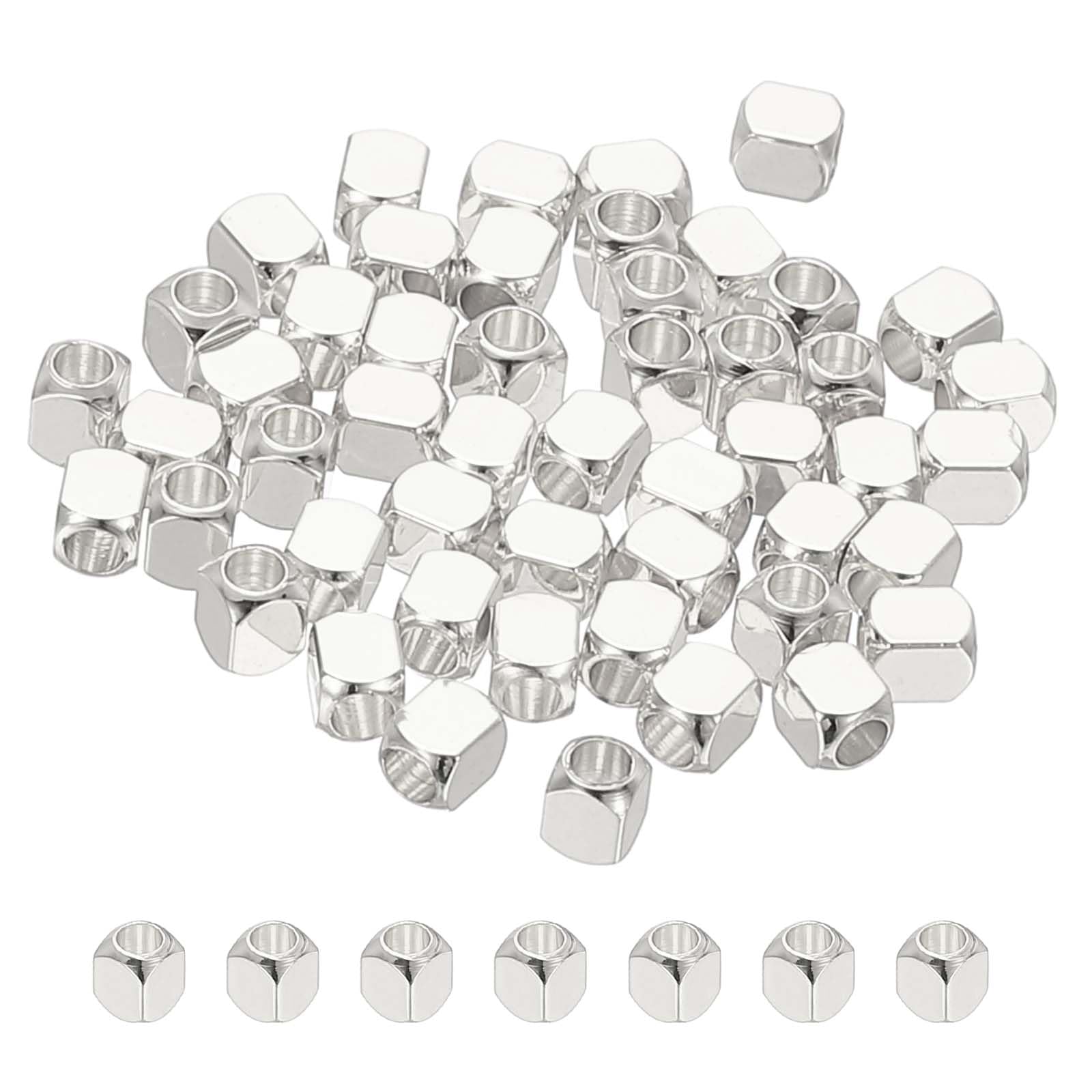 PATIKIL 4x4mm Filled Spacer Beads, 50Pcs Metal Smooth Faceted Tube Tiny Loose Beads for Bracelet Jewelry Making Necklace DIY, Silver