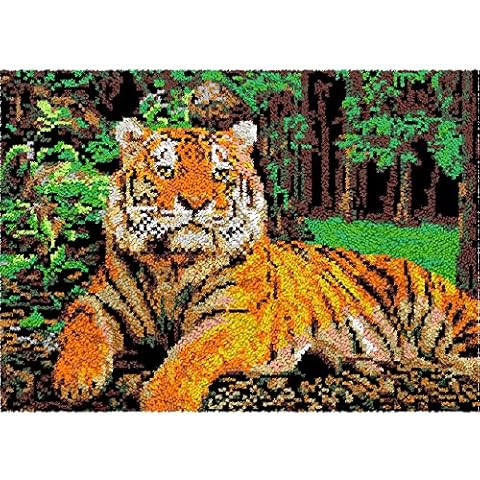 WMDSYGD Crochet Yarn Kits Carpet Embroidery With Print Pattern Tiger Smyrna Latch Hook Kit Tapestry Latch Hook Yarn Rug Making Kits Adult Craft Kits (Size : 61X87 CM) Cover