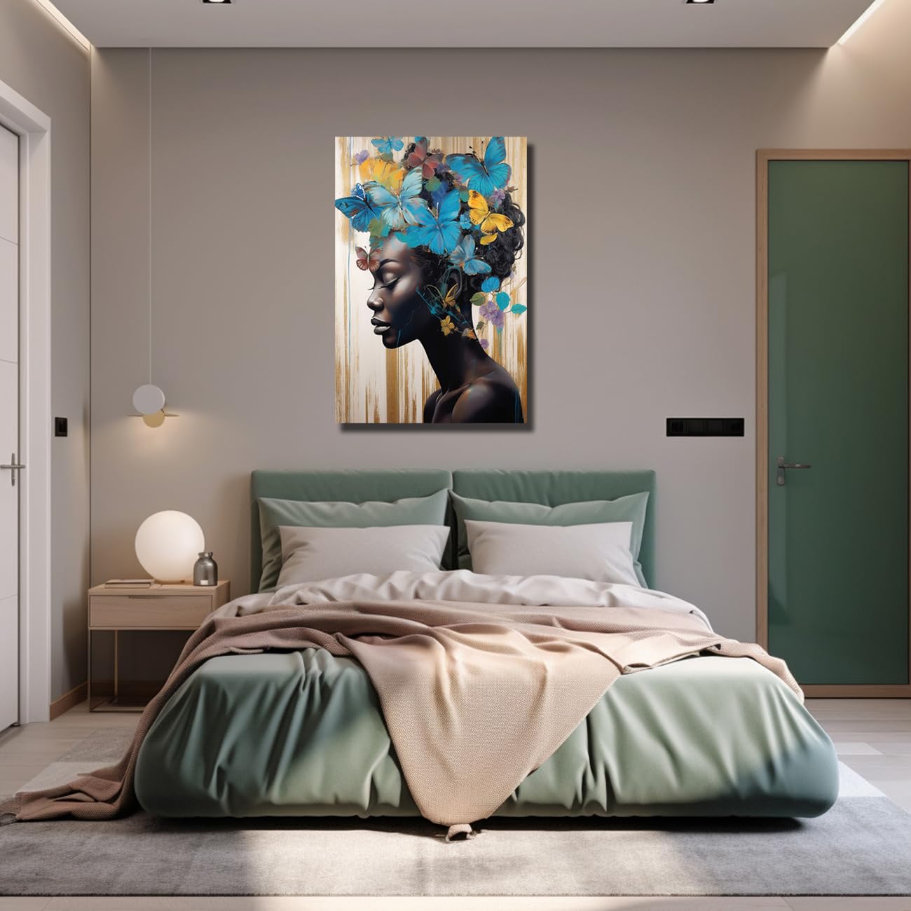 FireDeer Stampa Su Tela Donna Afroamericana Astratta - Quadro Moderno Floreale E Farfalla 40,6x61 Cm - 2