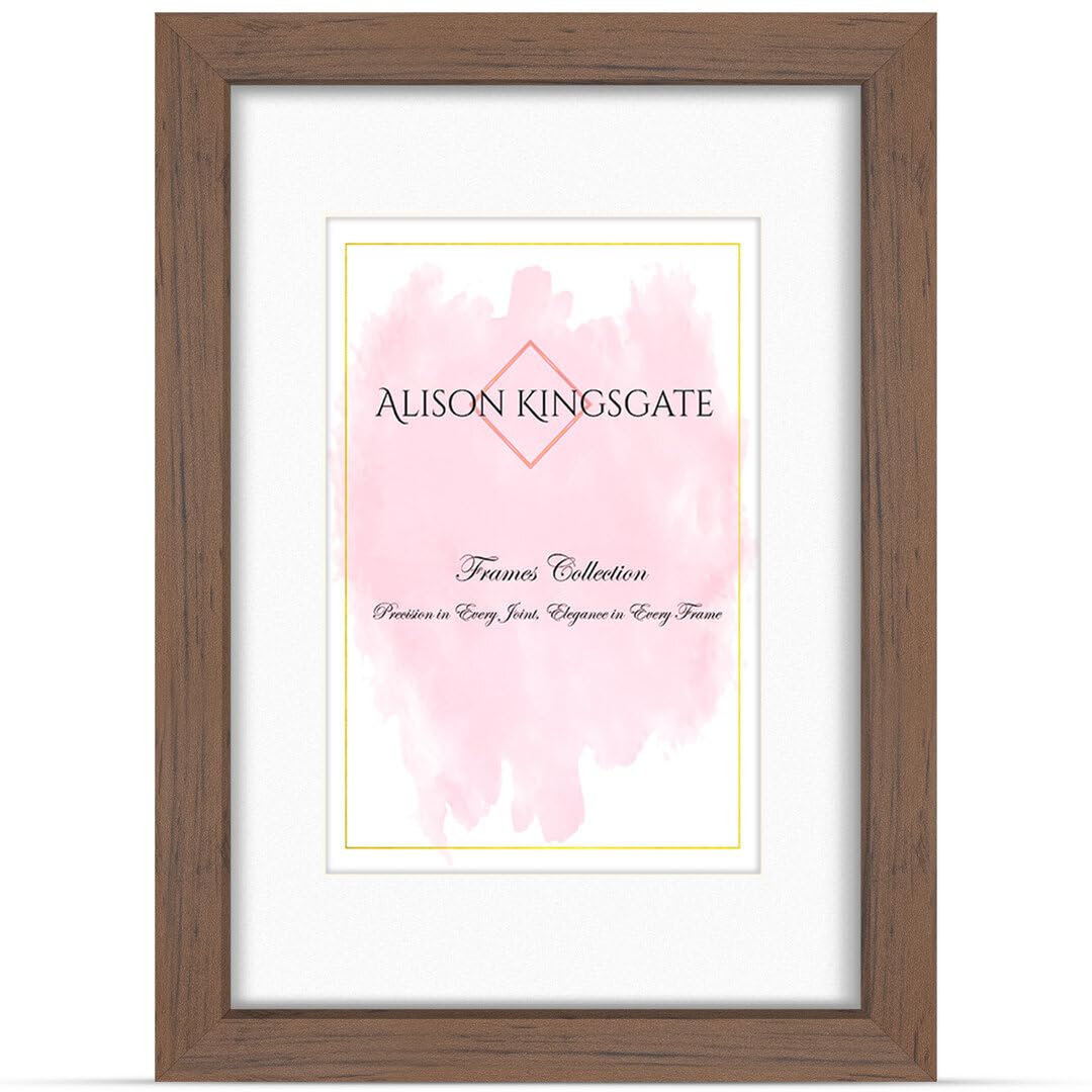 Alison Kingsgate A5 WALNUT Picture Frame with Mount for A6 Photo β Engineered Wood Picture Frame with Precision Cut Cardboard Mount β Ideal for Posters β Multiple Sizes & Colours Available