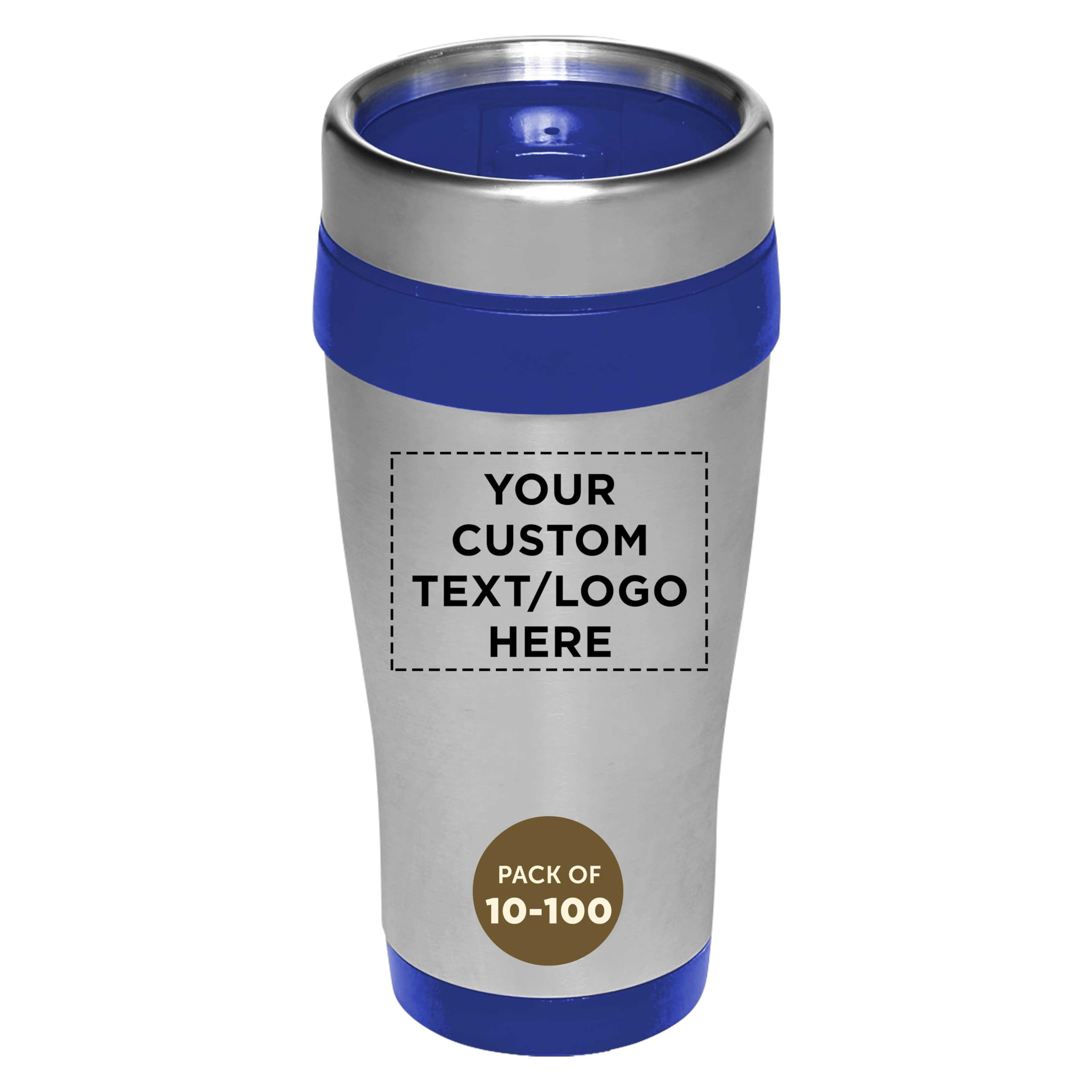 Amazon.com: Custom Insulated Stainless Steel Travel Mugs 16 oz. Set of  10/50/100, Personalized Bulk Pack - Perfect for Coffee, Soda, Other Hot &  Cold Beverages - Blue : Home & Kitchen