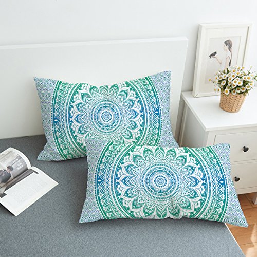 Koongso Boho Mandala Pillow Cases 2 Pieces Floral Paisley Pattern Printed Pillowcases Indian Hippie Themed Square Bedclothes #TOP25