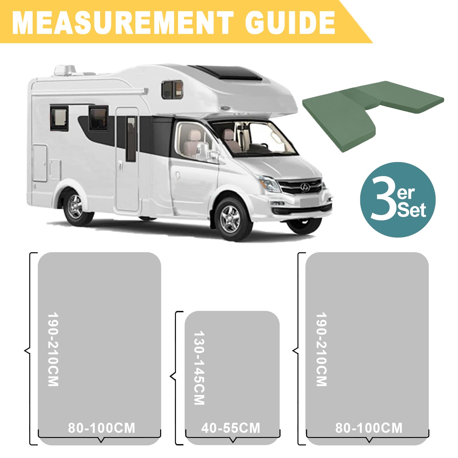 Stretch-Samt Spannbettlaken Wohnmobil Mit Schnürung, Spannbetttuch Für Wohnwagen, Blatt Für Heckbetten Set 3 Teilig Mit 2 Längsbetten + Mittelteil (Dark Grey)