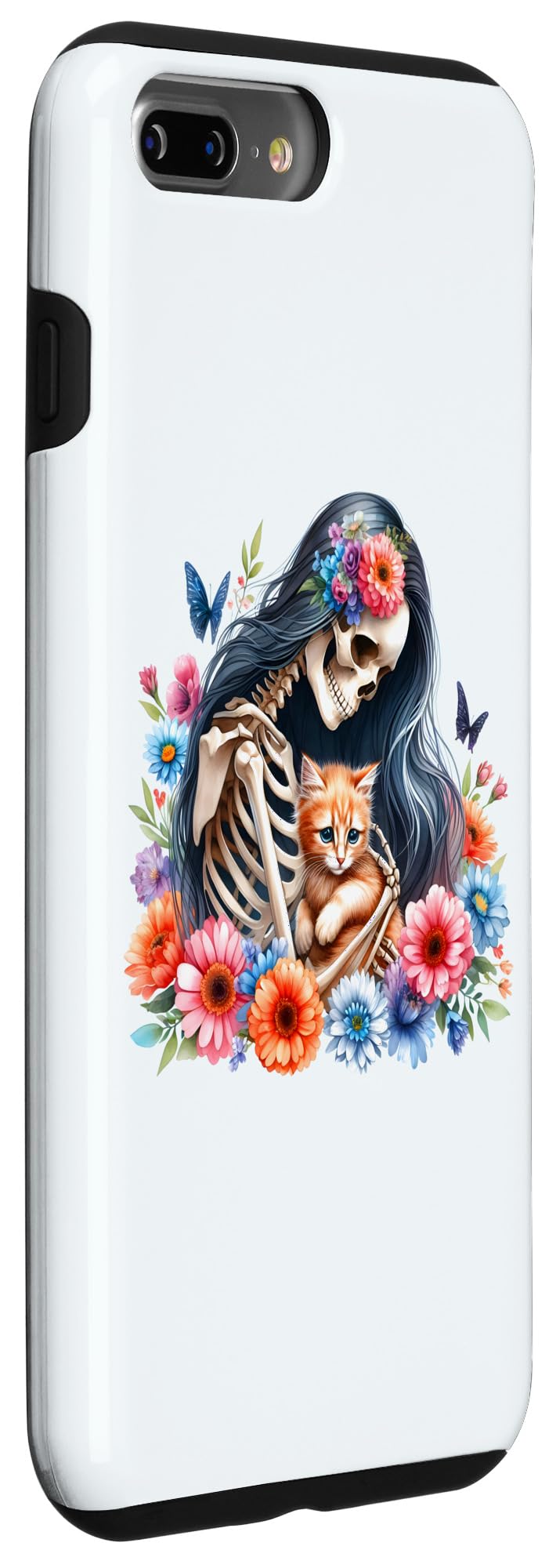 iPhone 7 Plus/8 Plus Female Skeleton And Cute Kitten Cat Lovers Halloween Vintage Case - Image 3