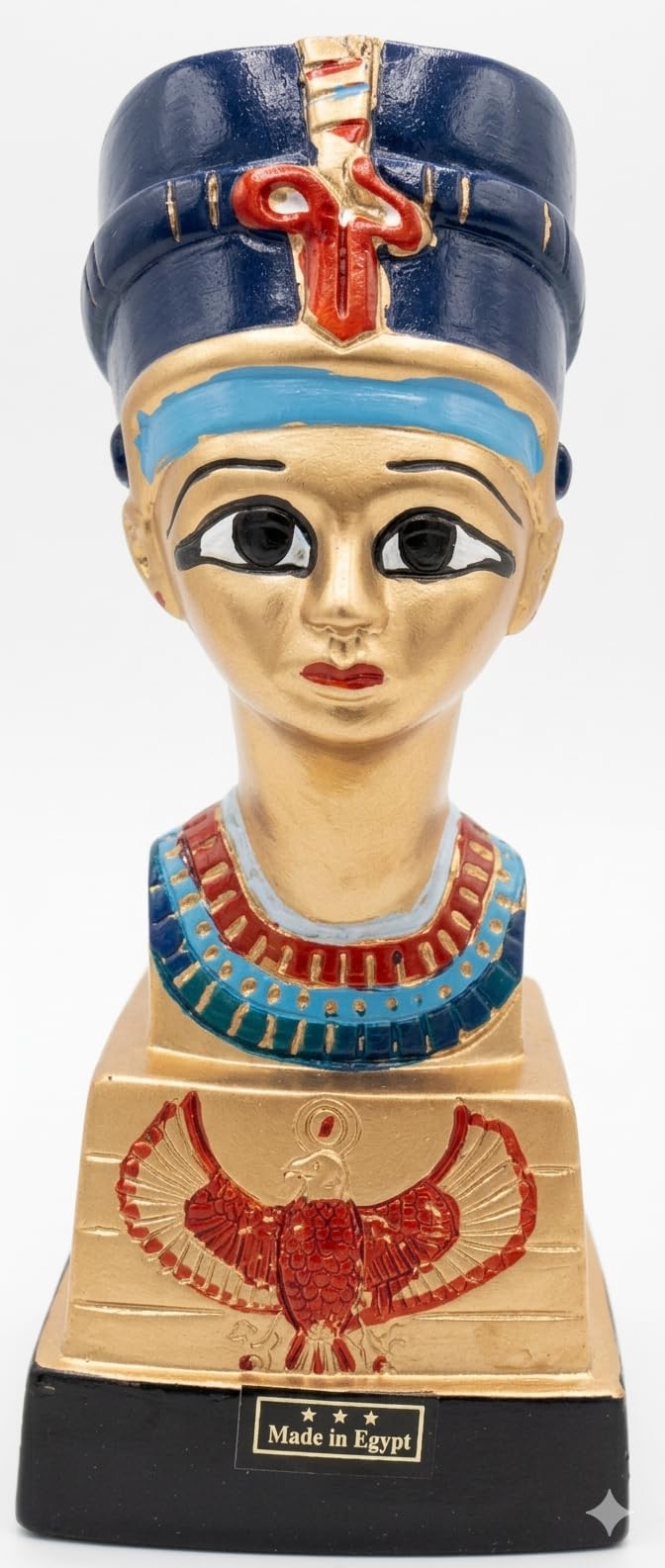 Generico Busto decorativo de la reina Nefertiti, estatua artesanal de yeso pintado, multicolor con detalles egipcios, fabricado en Egipto