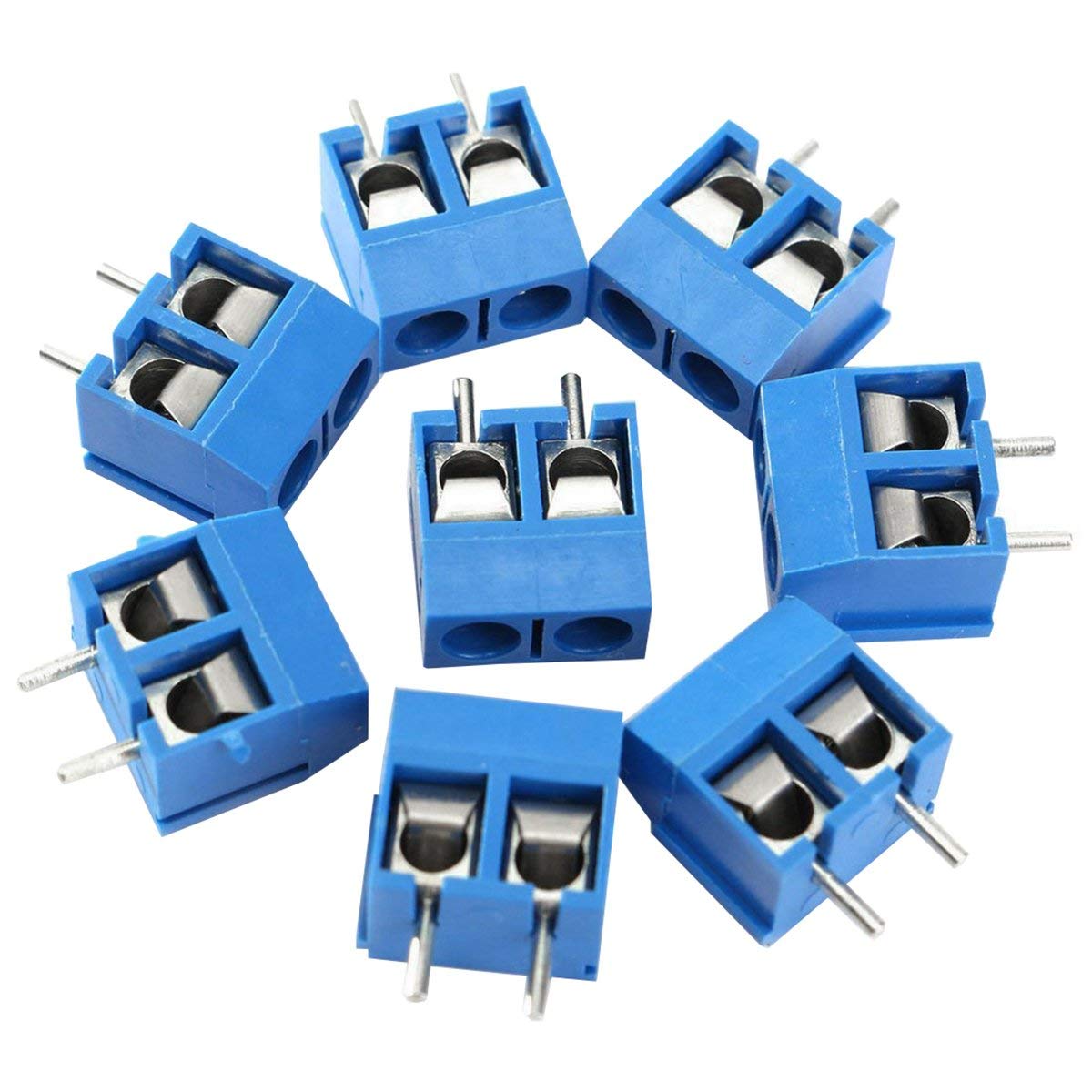 GTIWUNG 100 Piezas 5mm 2 Pines PCB Bloque de Terminal de Tornillo de Montaje, Conector de Bloque, Azul, 300V 10A