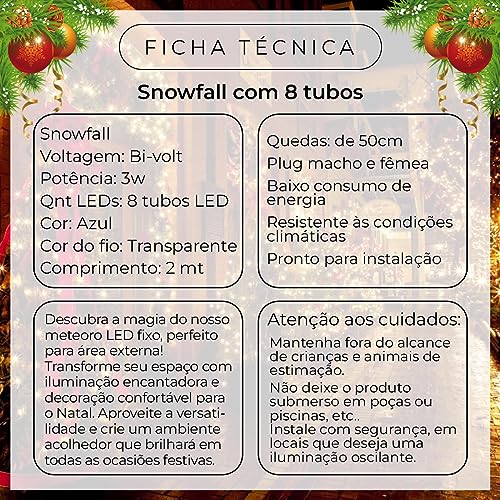Sklep Snowfall Meteoro Cascata 8 Tubos Led Bastão Chuva Gelo Luz Natal Pisca 50cm Azul 2M