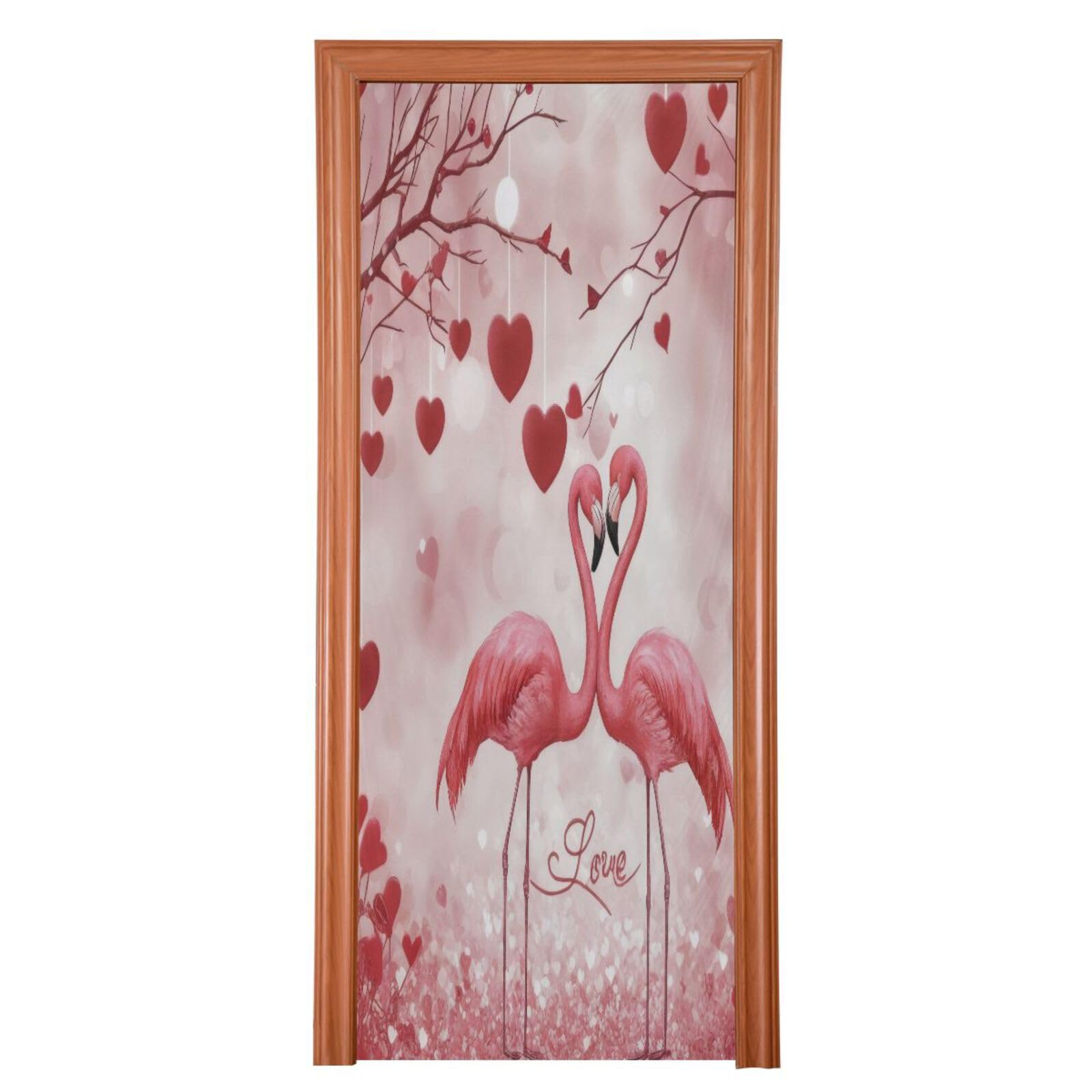 FLildon Romantic Love Flamingo Valentine's Day Door Cover Decoration, Party Accessory Porch Decor for Festive Ornament Room Door Covers 35 x 79 Inch