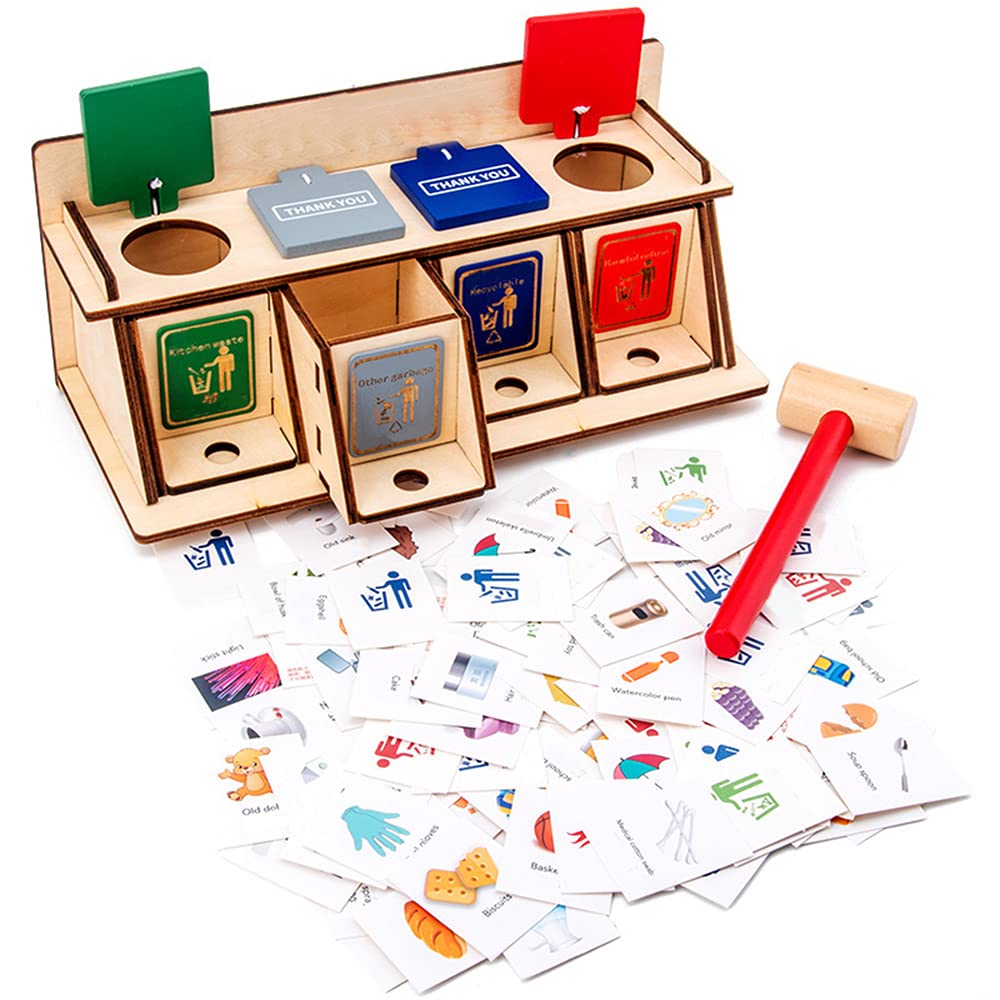 Kids Garbage Classification Toy Vehicles Garbage Truck's 4 Trash Cans +108 Card