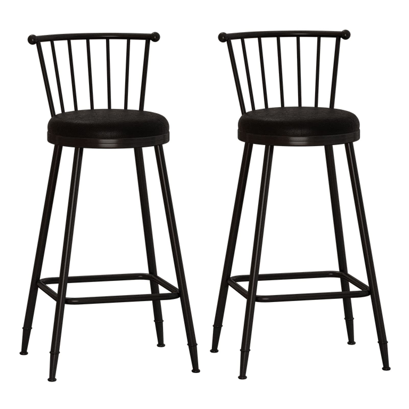 KLZUOPT Luxury Barstool Faux Leather High Bar Stool Breakfast Stool with Backrest Black Metal Legs Counter Chair for Pub, Bar, Restaurant or Home 2Pcs,Black Cushion,75cm Sitting Height
