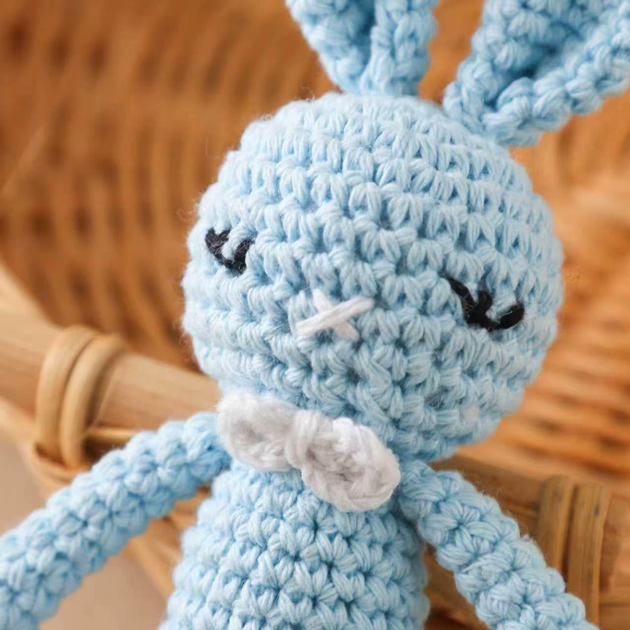 GOODMOM Amigurumi Crochet Sensory Rattle for Baby - Soft Cotton Bunny Shaker - Early Development, Fine Motor Skills & Tactile Play - Newborn Essential(Blue) image 5