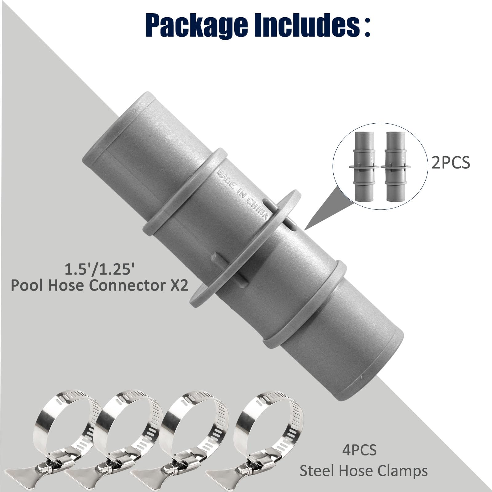 Varesee Acoplamiento de conector de manguera de piscina (gris-2 piezas)