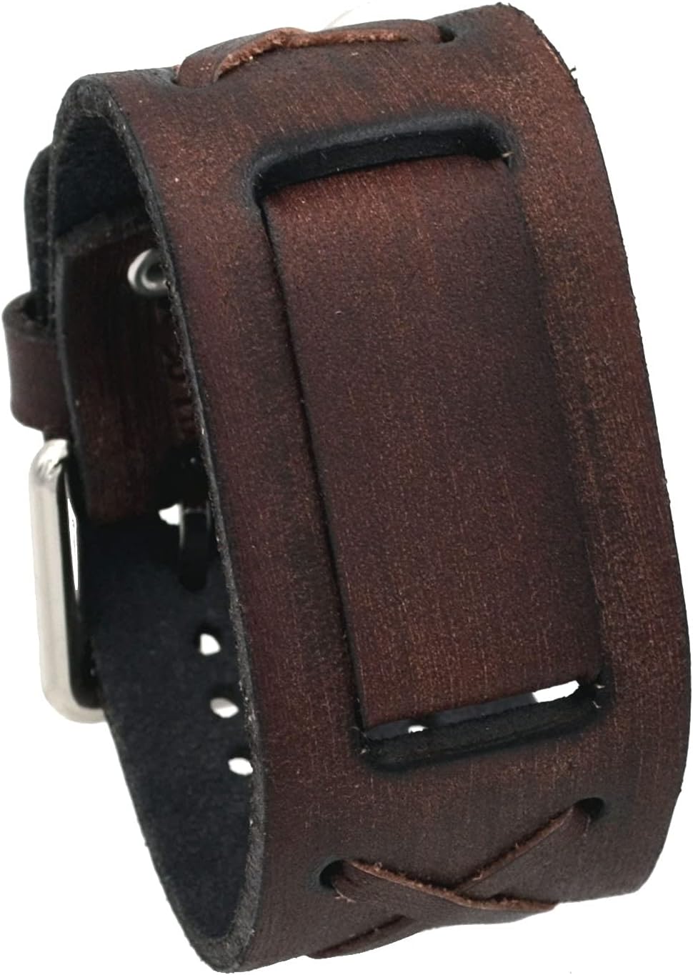 Nemesis #BFXBB Vintage Charcoal Brown Criss Cross Wide Leather Cuff Watch Wrist Band