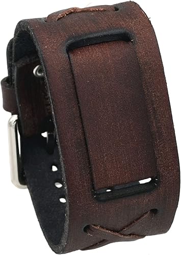Nemesis #BFXBB - Correa de pulsera de cuero ancho con tiras cruzadas, color marrón carbón, Vintage