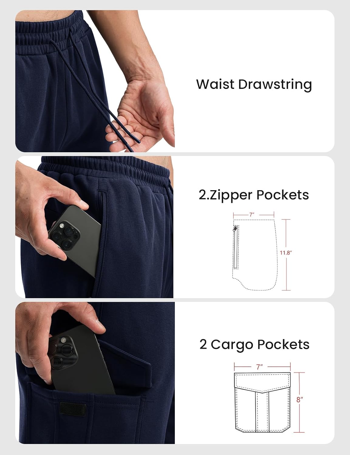 TBMPOY Men's Fleece Lined Sweatpants Winter Straight Leg Open Bottom Warm Cargo Pockets Cotton Running Lounge - Image 3