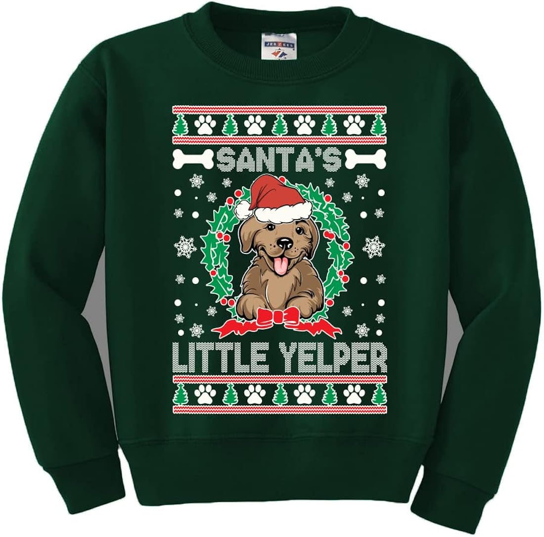 Santa's Little Yelper Ugly Christmas Sweater Unisex Boys Girls Crewneck Graphic Sweatshirt : Clothing, Shoes & Jewelry