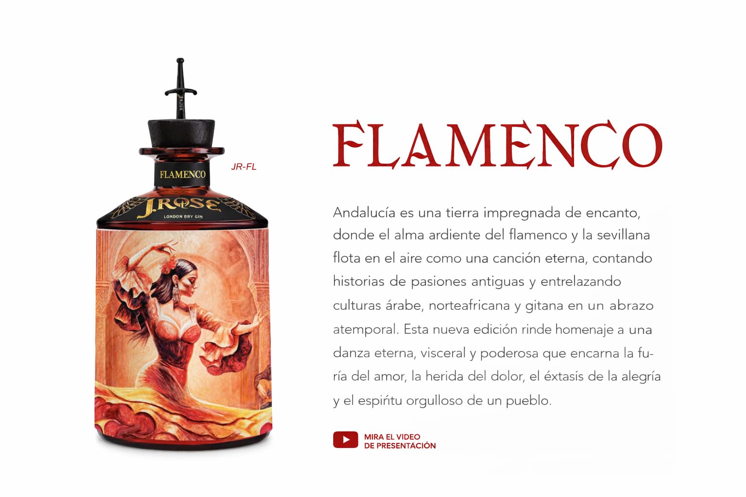 J.Rose Flamenco London Dry Gin 70 cl | Ginebra Premium Artesanal Italiana | 9 Botánicos | Edición Especial | 43% Vol | Diseño Francesco Palma | Ideal para Cócteles