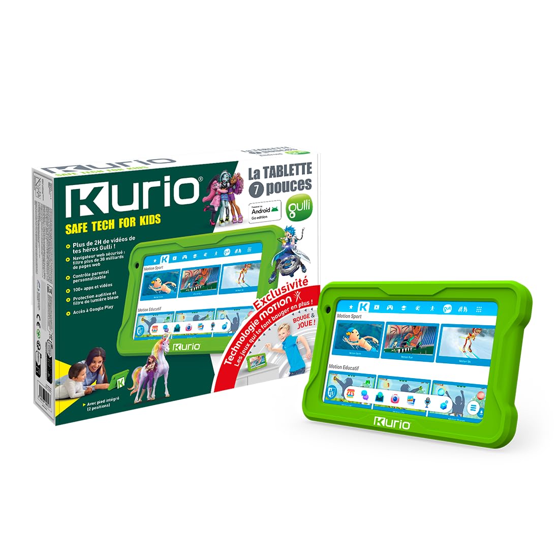 Kurio Gulli Motion Edition 32 GB Tableta de 7 Pulgadas para niños, Android 15, Control Parental Personalizable y navegador Seguro, más de 2 Horas de vídeos Gulli + 10 Juegos exclusivos incluidos