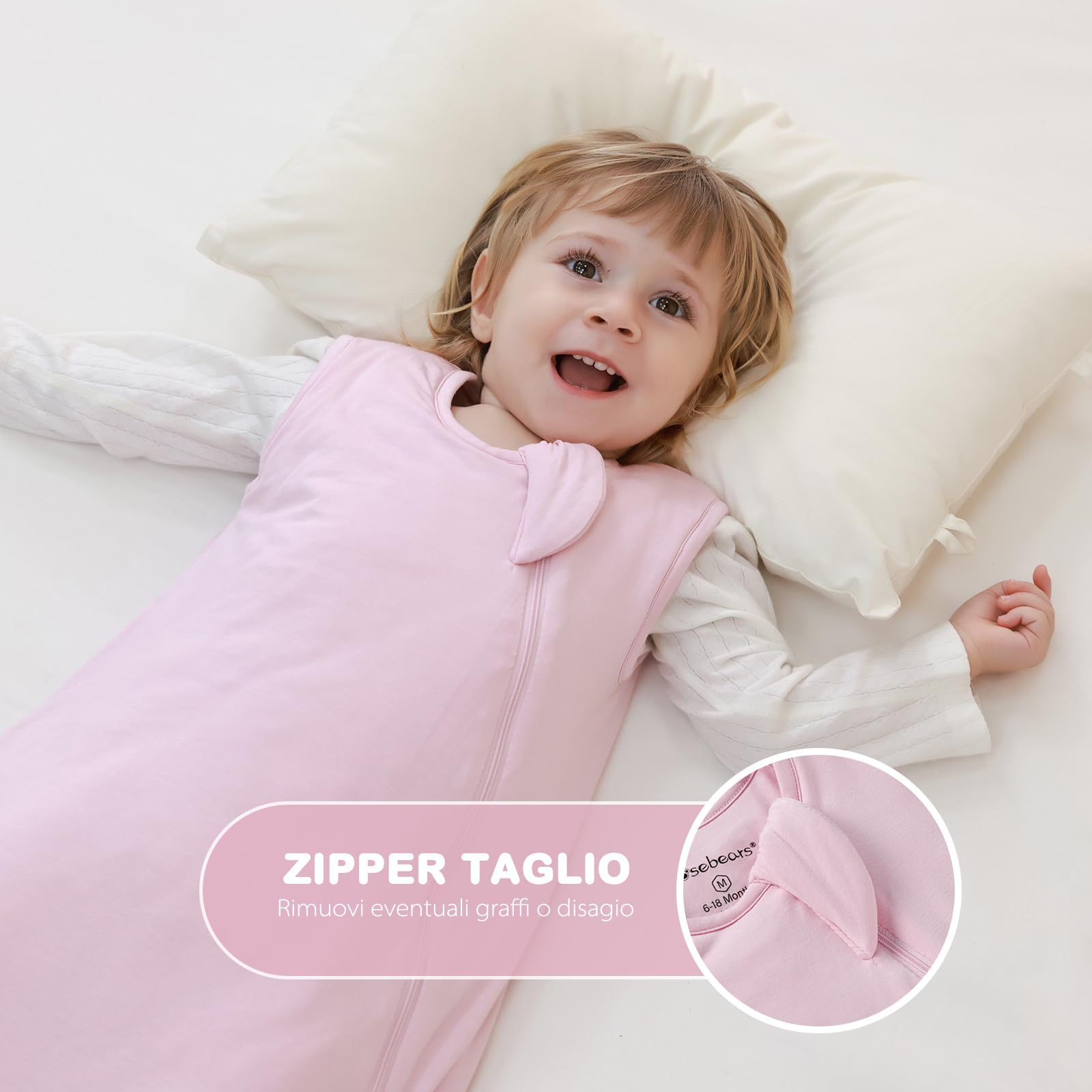 Mosebears Sacco nanna invernale per bambini 2,5 tog,Sacco Nanna Neonato in fibra di bambù, morbidissimo e caldo(6-18 mesi,Blush)