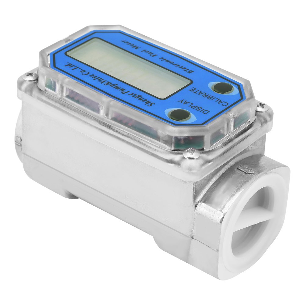 Yosoo Health Gear Misuratori di Portata Digitali A Turbina 1'', Misuratore di Portata Carburante per Benzina Cherosene Prodotti Chimici Acqua Liquido (Blu)